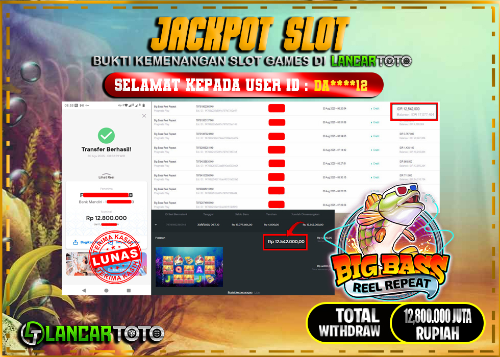 LANCARTOTO JACKPOT SLOT BIG BASS REEL REPEAT! Rp.12,800.000.,- LUNAS