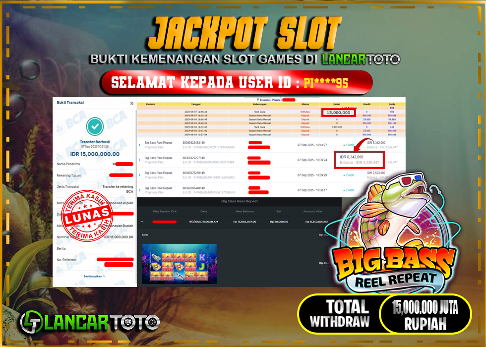 LANCARTOTO JACKPOT SLOT BIG BASS REEL REPEAT! Rp.15,000.000.,- LUNAS