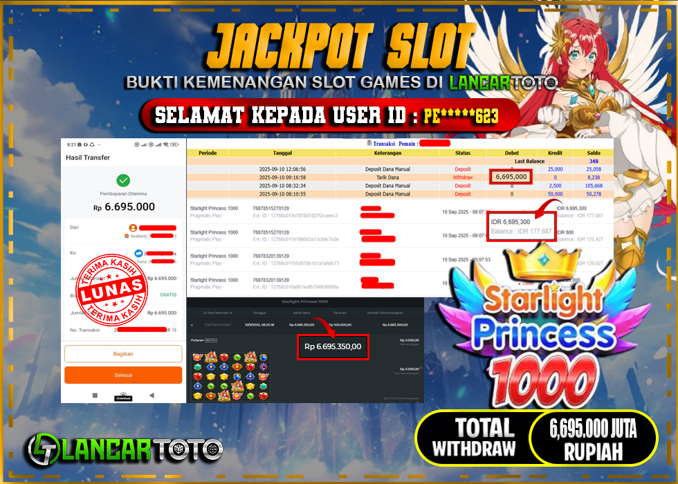 LANCARTOTO JACKPOT SLOT STARLIGHT PRINCESS 1000! Rp.6,695.000.,- LUNAS