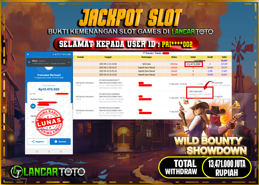 LANCARTOTO JACKPOT SLOT WILD BOUNTY SHOWDOWN! Rp.13,471.000.,- LUNAS