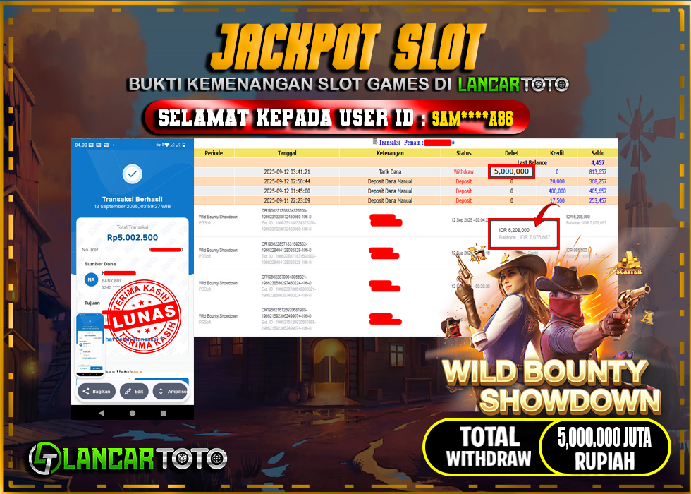 LANCARTOTO JACKPOT SLOT WILD BOUNTY SHOWDOWN! Rp.5,000.000.,- LUNAS