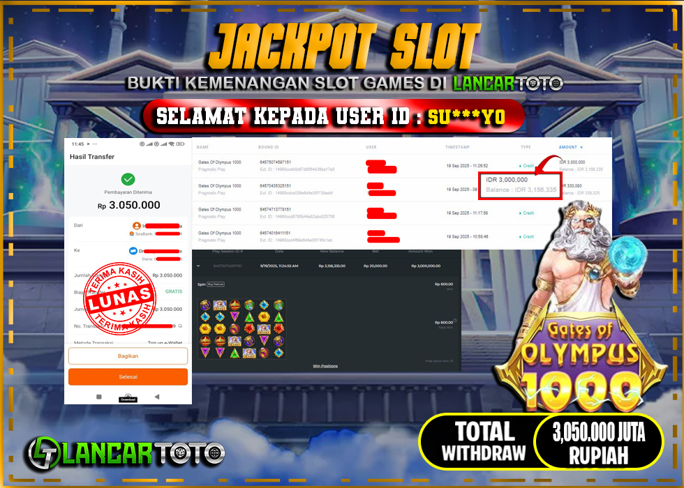 LANCARTOTO JACKPOT SLOT GATES of OLYMPUS 1000! Rp.3,050.000.,- LUNAS