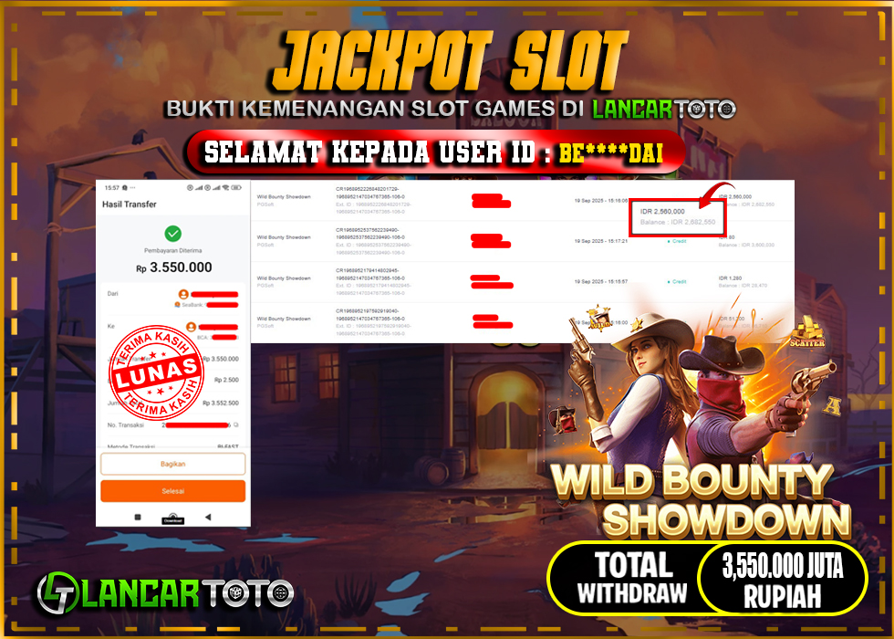 LANCARTOTO JACKPOT SLOT WILD BOUNTY SHOWDOWN! Rp.3,550.000.,- LUNAS
