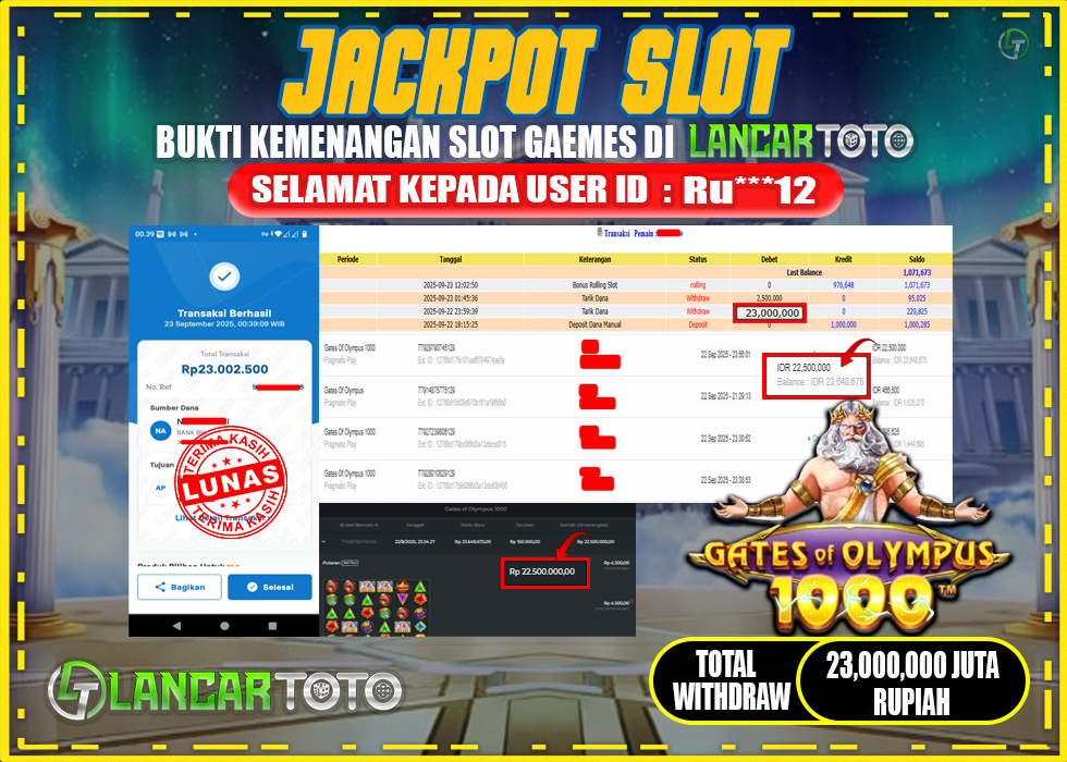 LANCARTOTO JACKPOT SLOT GATES of OLYMPUS 1000! Rp.23.000,000.,- LUNAS
