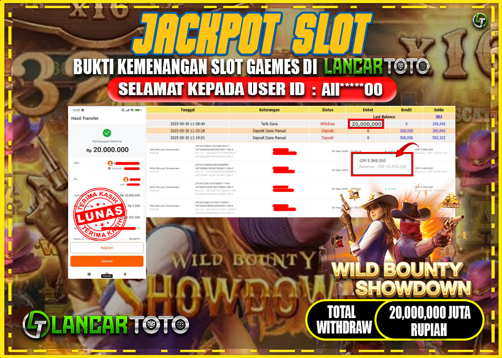LANCARTOTO JACKPOT SLOT WILD BOUNTY SHOWDOWN! Rp.20,000.000.,- LUNAS