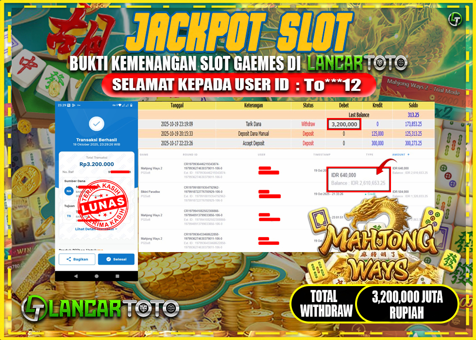 LANCARTOTO JACKPOT MAHJONG WAYS! Rp.3,200.000.,- LUNAS
