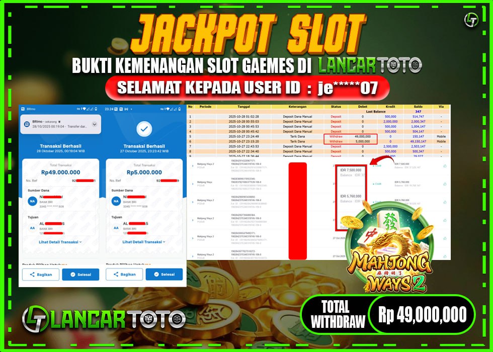 LANCARTOTO JACKPOT SLOT MAHJONG WAYS 2! Rp.49,000.000.,- LUNAS