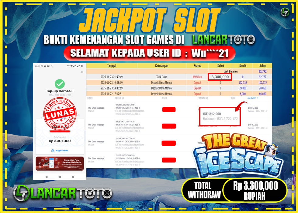 LANCARTOTO JACKPOT SLOT THE GREAT ICE SCAPES! Rp.3,300.000.,- LUNAS