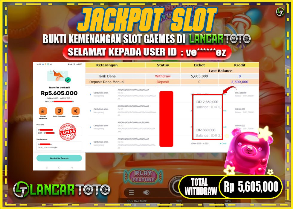 LANCARTOTO JACKPOT SLOT CANDY RUSH! Rp.5,605.000.,- LUNAS