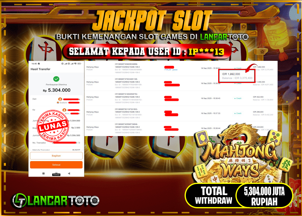 LANCARTOTO JACKPOT SLOT MAHJONG WAYS! Rp.5,304.000.,- LUNAS